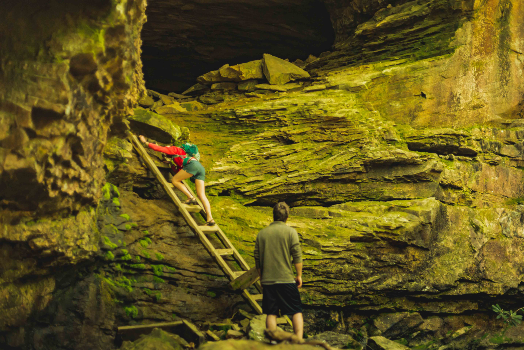 Climbing ladder cave Honey Creek Loop